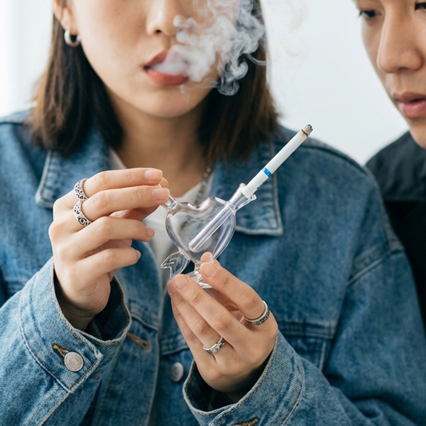 하트 감성 유리 글래스 디자인 연초 담배 파이프 홀더 담뱃대 미니 스틱 곰방대 물담배 이미지 7