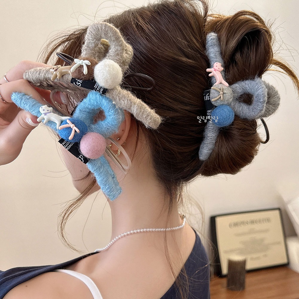 방울 고양이 올림머리 털집게핀 귀여운 리본 헤어핀 - 상품 이미지