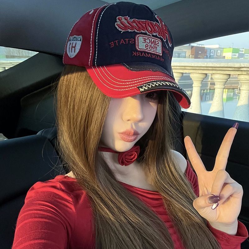 아메리칸 레트로 야구 모자 여성용 얼굴 작아 보이는 자수 - 상세 이미지 4