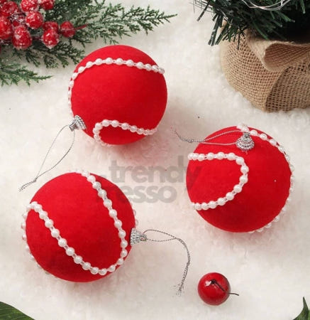 [트렌디프레소협력사]데이슬롯 트리 핫레드 진주회오리 장식볼 3p 트리장식소품