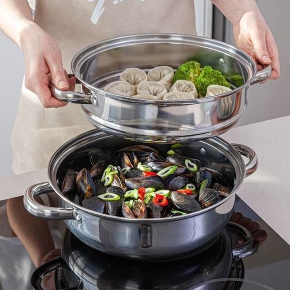 박대표마켓 스텐 2단 찜솥 28cm 인덕션 찜냄비 스테인리스 찜기 다용도 냄비 - 상세 이미지 2