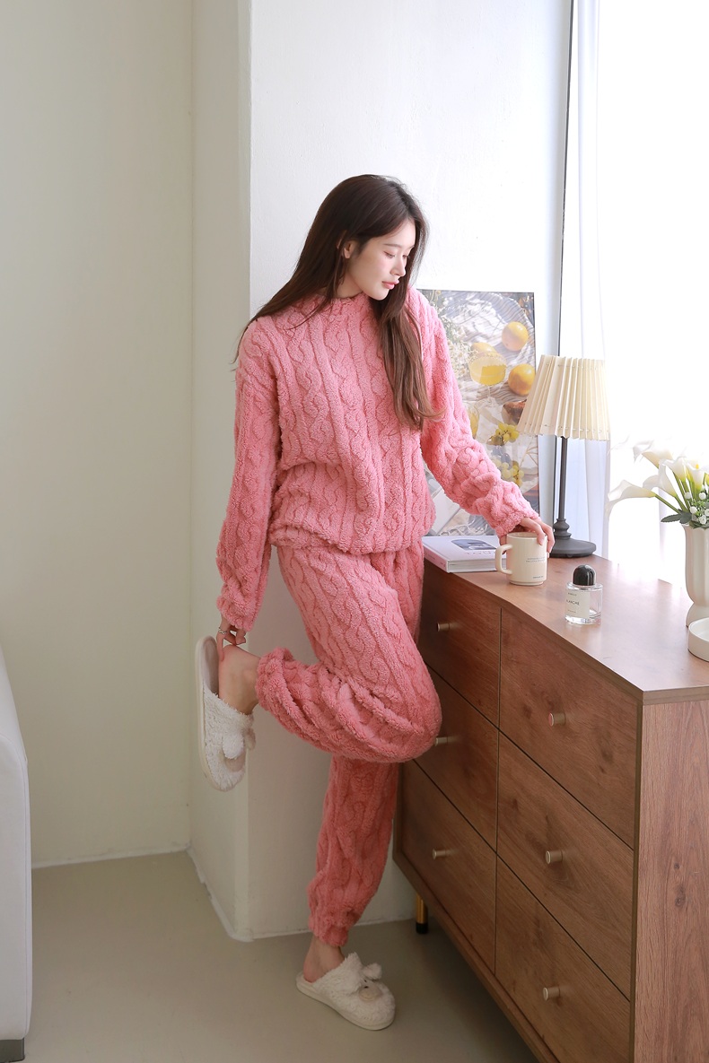 겨울원피스잠옷 극세사 꽈배기수면바지세트 밍크 후리스 빅사이즈 임산부 부들이 우정파자마 이미지 3