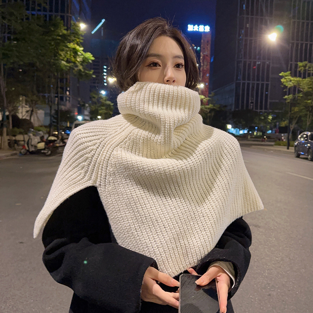 숄더워머 목플러 뜨개넥워머 목방한 어깨 보온 목폴라넥 케이프 여성 롱 골지 니트 숄 망토 이미지 6