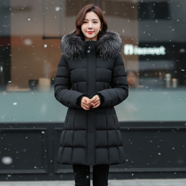 밀레 아웃도어 여자 겨울 허리스트링 프리미엄 구스다운 패딩점퍼 - 메인 이미지