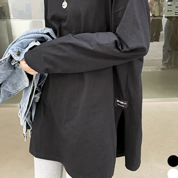 루즈핏 여성 긴 팔 티셔츠 라운드 여성 옆트임 티셔츠 박시핏 - 상품 이미지
