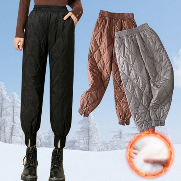 데일리 여성 겨울 바지 방한 여성 누빔 바지 기모 밴딩 - 상품 이미지