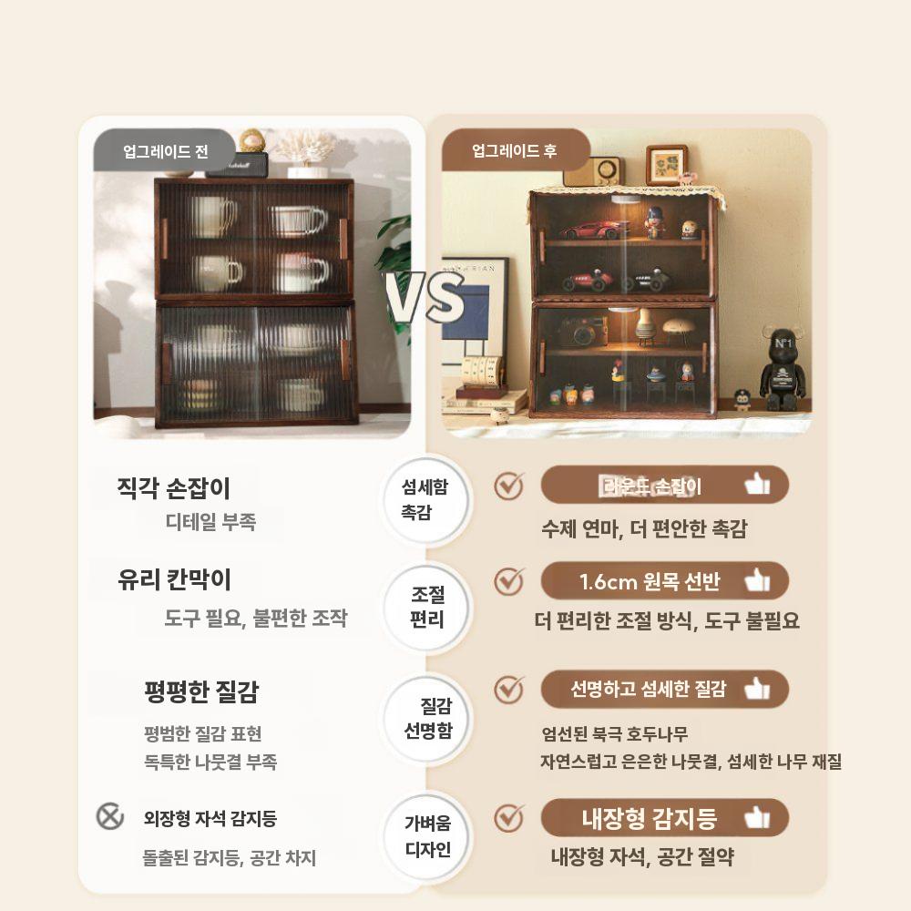 엔틱 수납장 원목 고급 진열장 다용도 모듈 캐비닛 월넛 사각 1단 (유리커버) - 상세 이미지 3