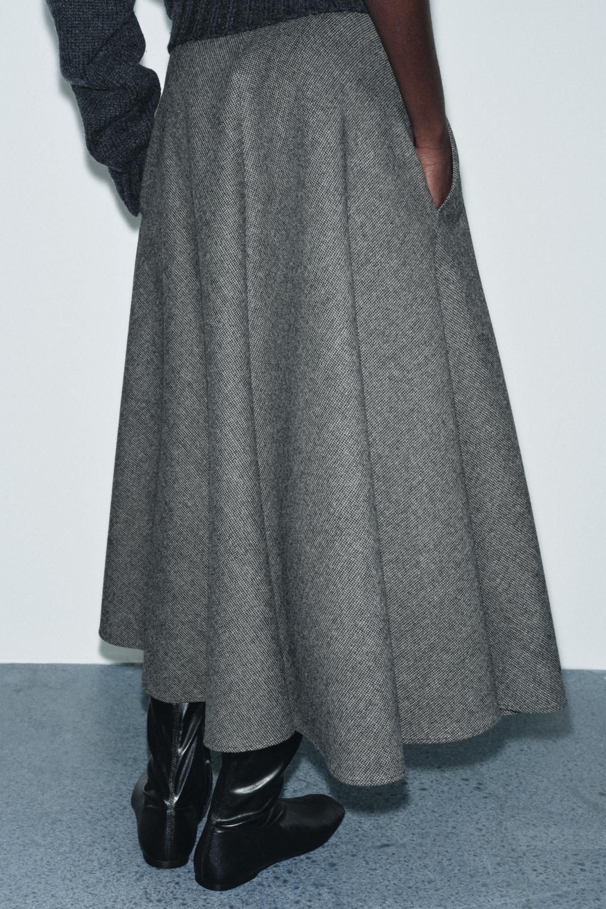 자라 울 체크 레이어드 미디 스커트 8787/929 GREY / BEIGE - 상세 이미지 3