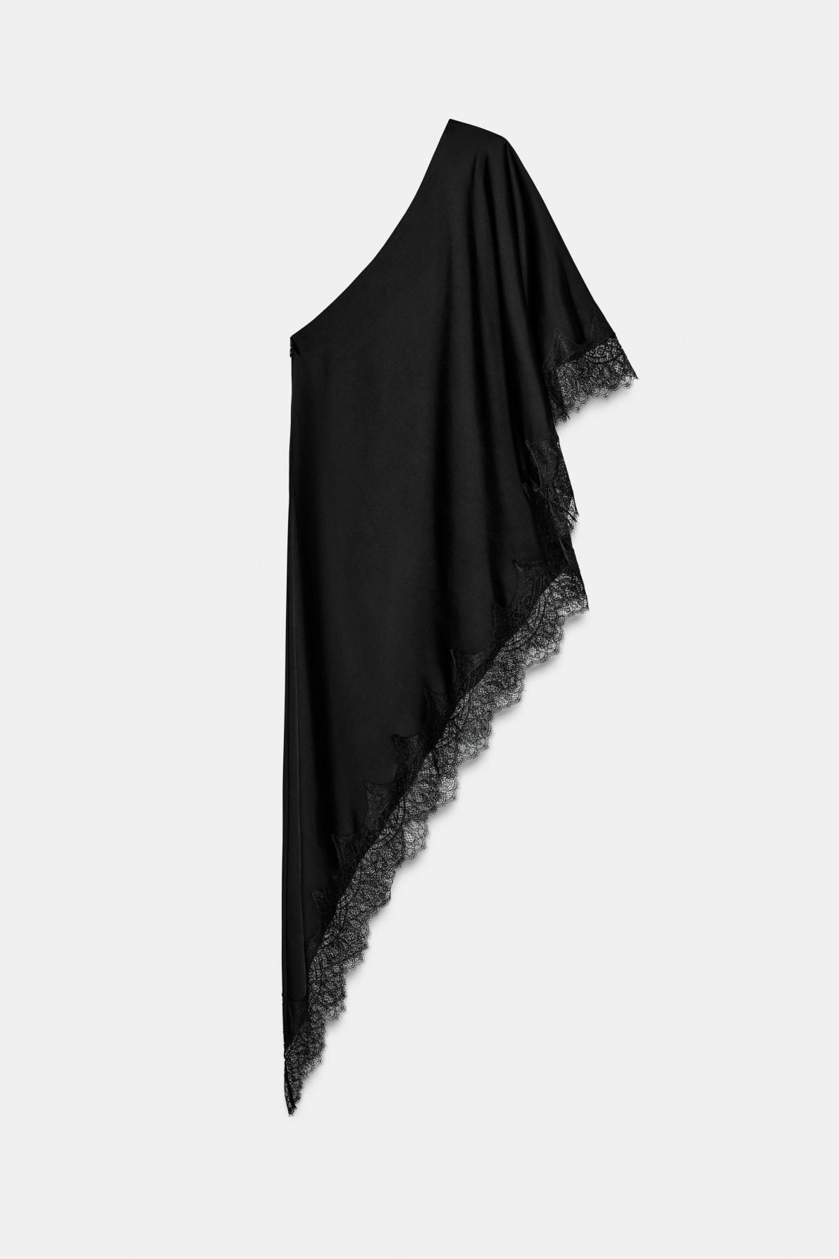 자라 모던 레이스 비대칭 블라우스 9648/100 BLACK - 상품 이미지