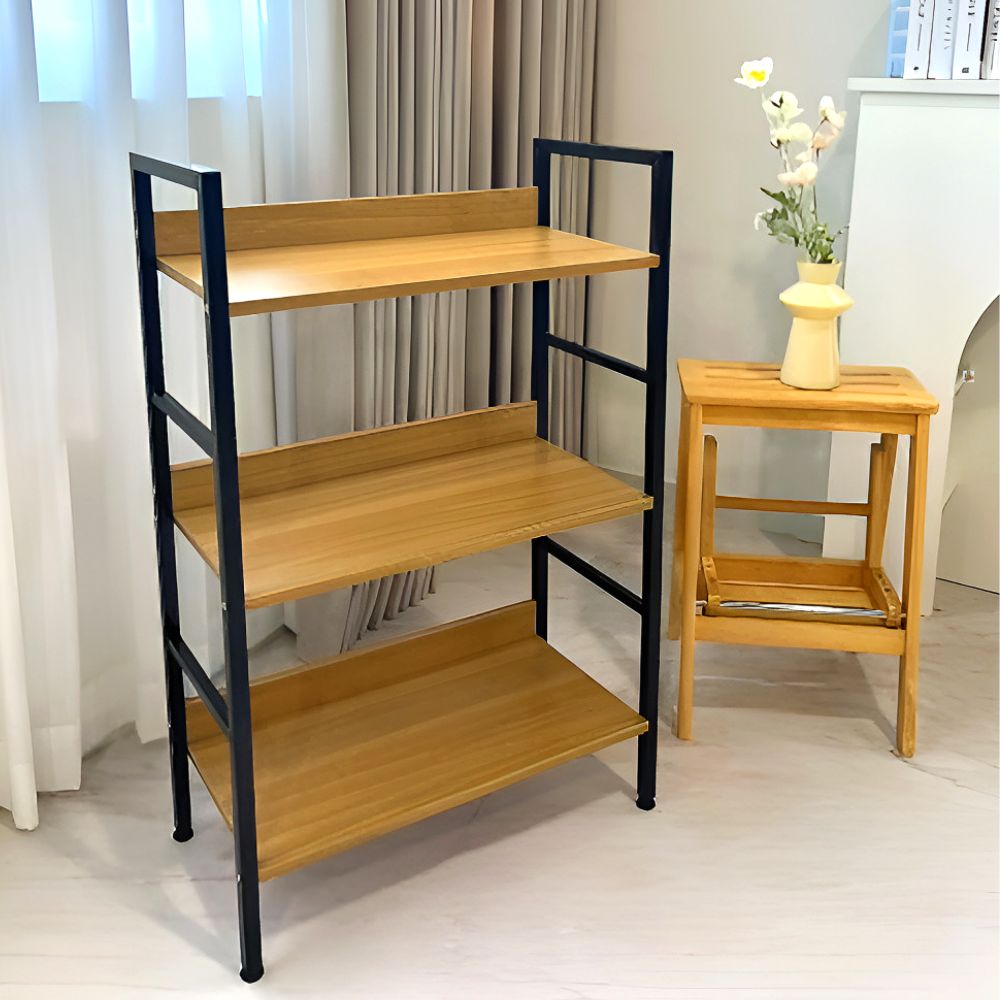 선반 수납선반 거실 철제 다용도실 팬트리 다용도 조립 모듈 나무 원목 3단블랙 제품 이미지