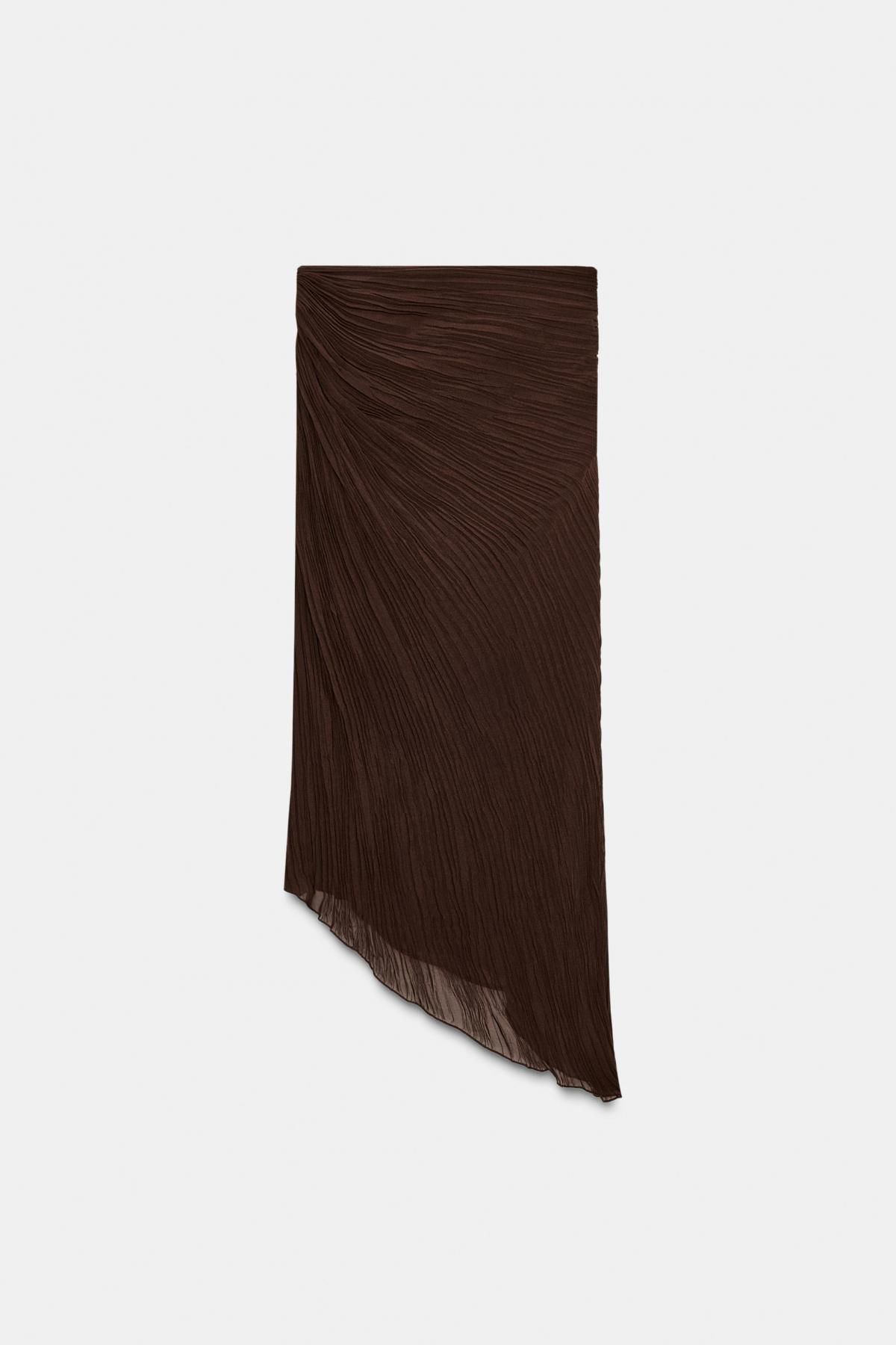 자라 플리츠 테크니컬 언밸런스 미디 스커트 1758/113 BROWN 이미지 6