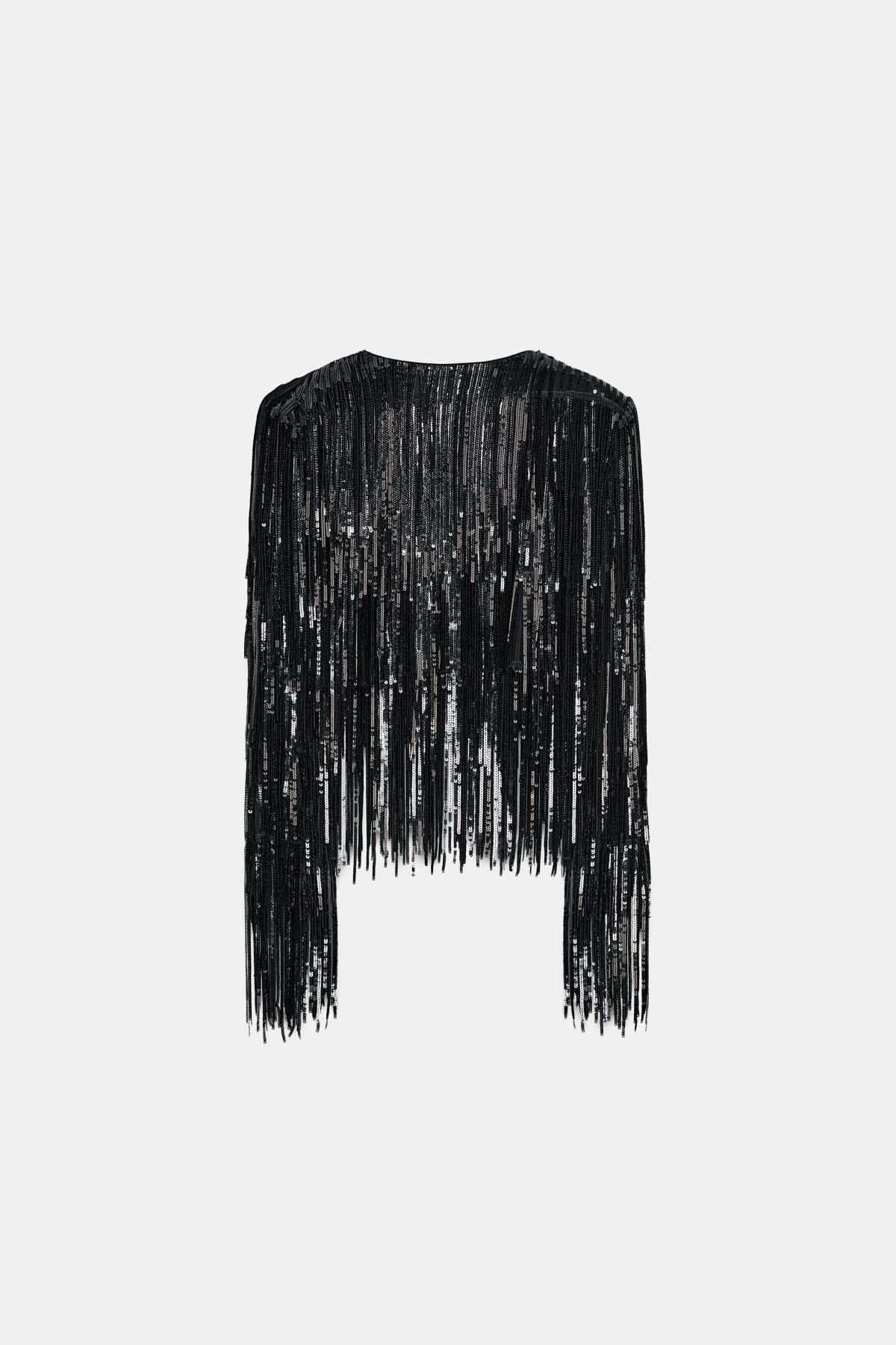자라 프린지 시퀸 테크니컬 블랙 크롭 재킷 4831/244 BLACK - 상세 이미지 5
