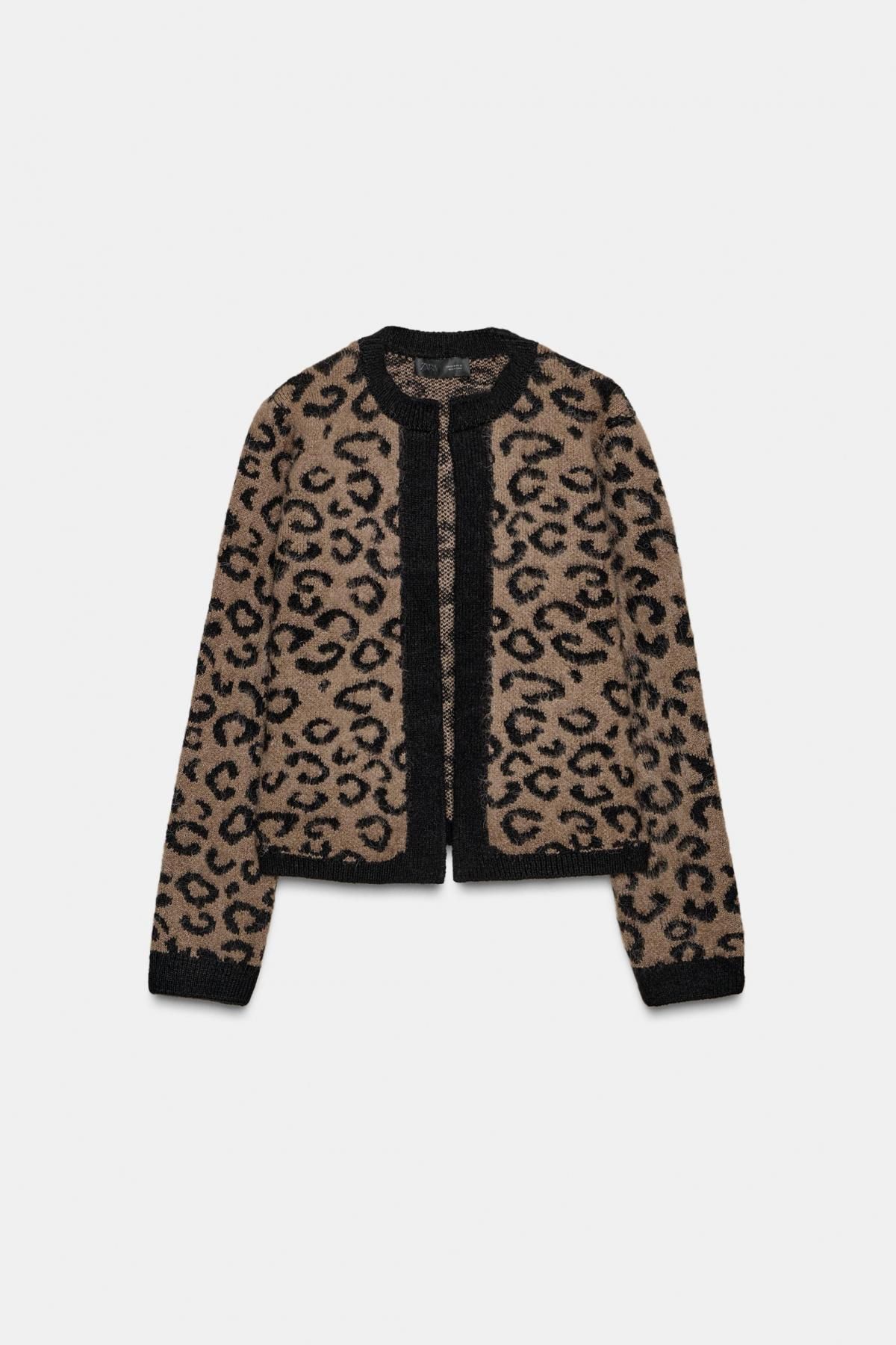 자라 애니멀 자카드 브러시드 니트 카디건 5802/105 LEOPARD - 상품 이미지
