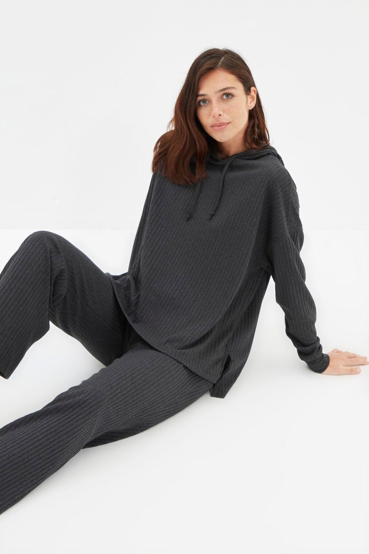 트렌디올 테크니컬 골지 후드 파자마 세트 4222755 GRIS - 상세 이미지 5