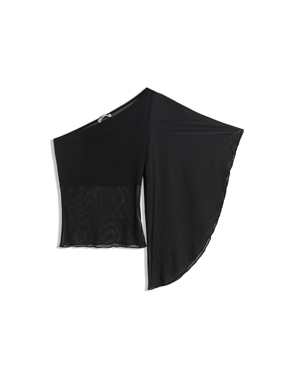 버쉬카 비대칭 튤 시스루 원숄더 티셔츠 0934/169 BLACK - 상세 이미지 2