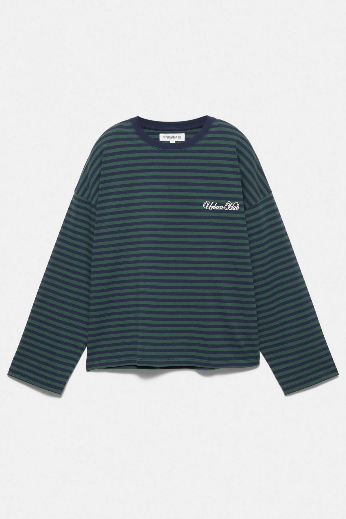 풀앤베어 스트라이프 긴팔 티셔츠 코튼블렌드 레터링 3230/333 NAVY - 상품 이미지