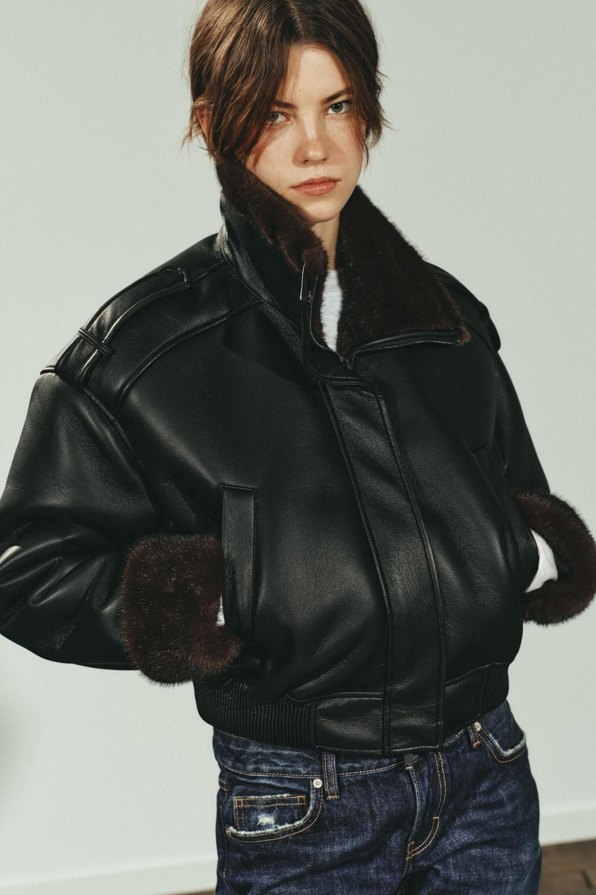자라 더블페이스 페이크레더 무스탕 자켓 8490/760 BLACK - 상세 이미지 3