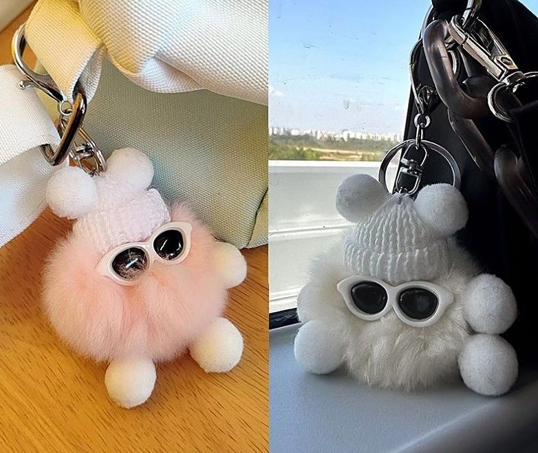 복실이 폼폼키링 선글라스 뜨개모자 귀여운 인형 가방키링 겨울 퍼 키홀더 선물 - 상세 이미지 5