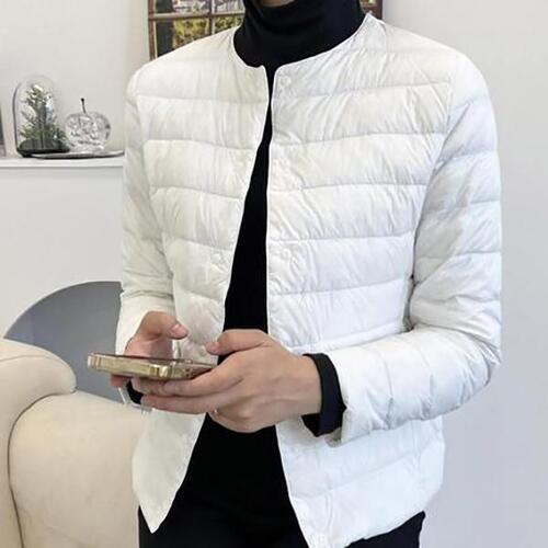 (JE) 여성 버튼 패딩 자켓 점퍼 경량 오리털 노카라 포켓 아우터 심플 데일리 캐주얼 패션 - 상세 이미지 3