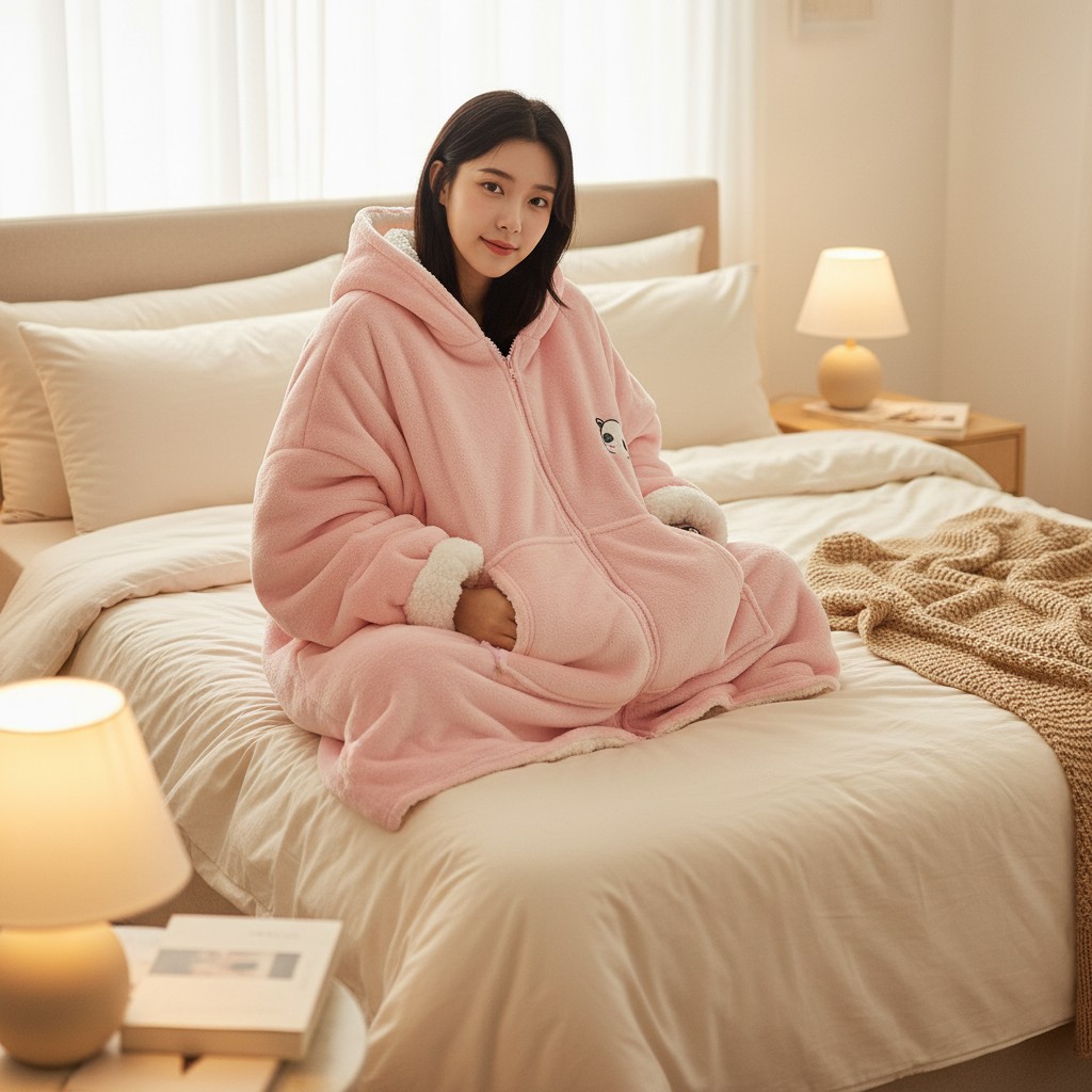 입는 담요 지퍼형 집순이 후드담요 입는이불 빅 후드 두꺼운 양털 캠핑 극세사 이불 밍크