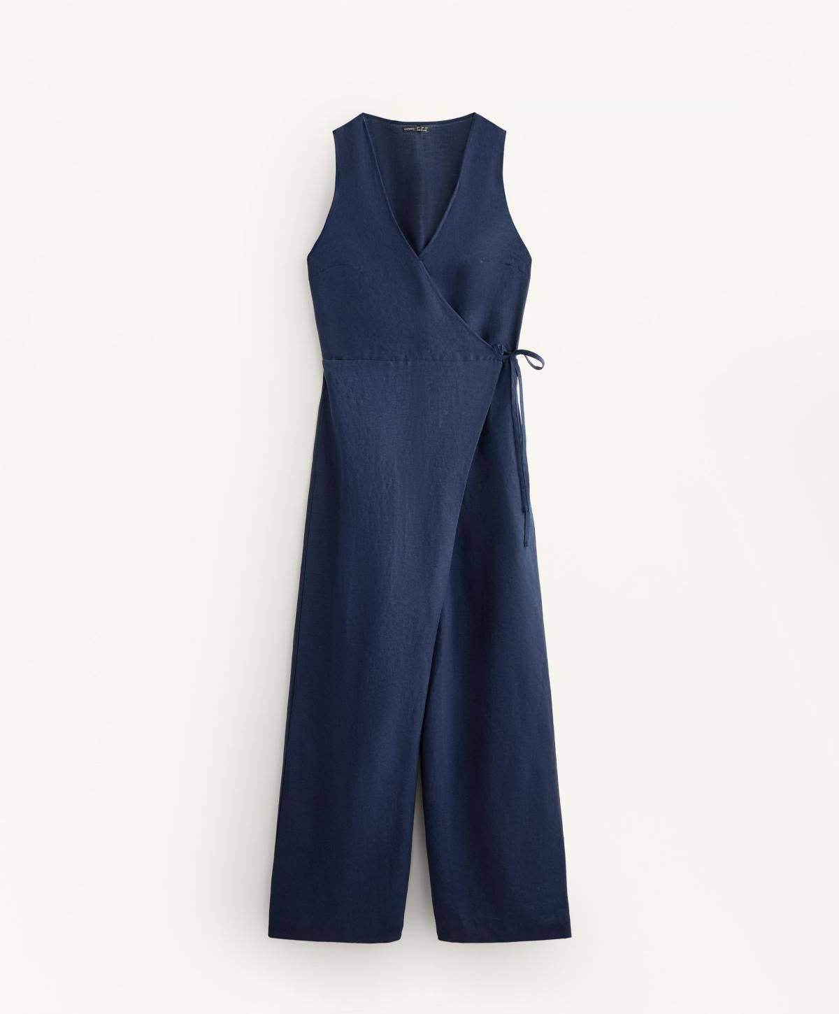 오이쇼 린넨 랩 브이넥 와이드 점프수트 3537/859 NAVY - 메인 이미지