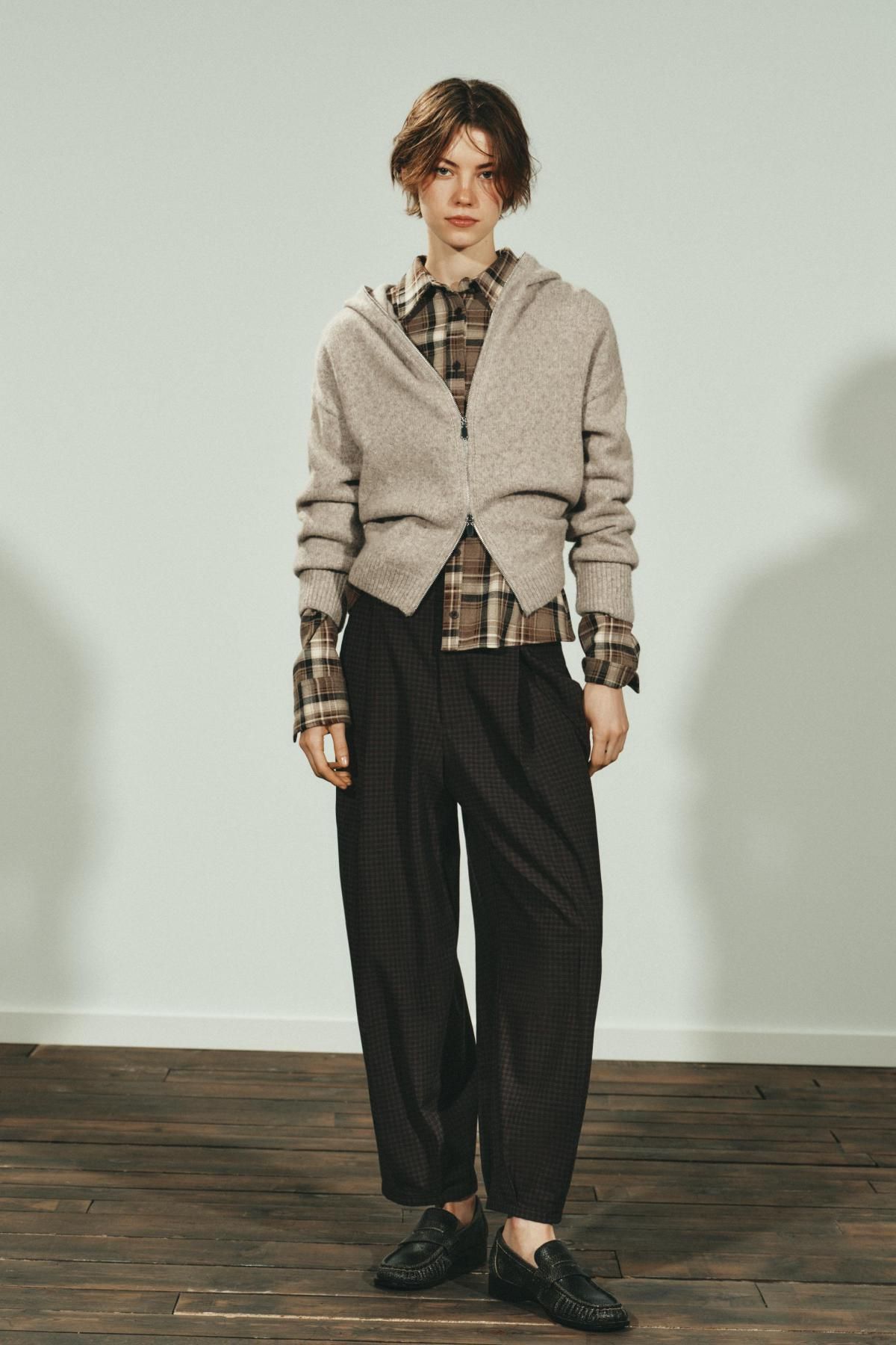 자라 테크니컬 체크 와이드 슬랙스 팬츠 4661/400 GREY - 상세 이미지 2