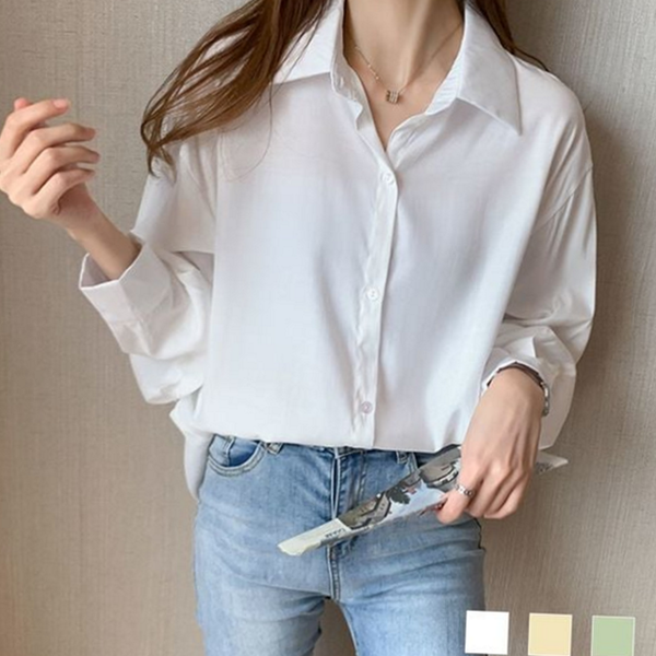 데일리 여성 루즈핏 블라우스 오피스 여성 긴 팔 블라우스 셔츠 - 메인 이미지