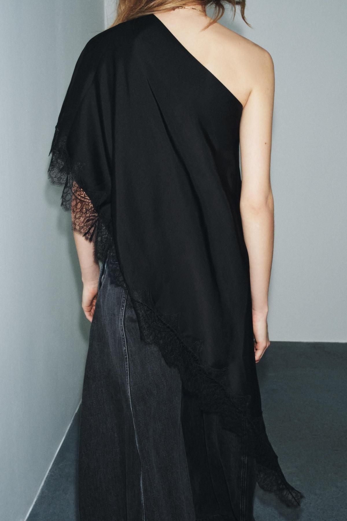 자라 모던 레이스 비대칭 블라우스 9648/100 BLACK - 상세 이미지 4