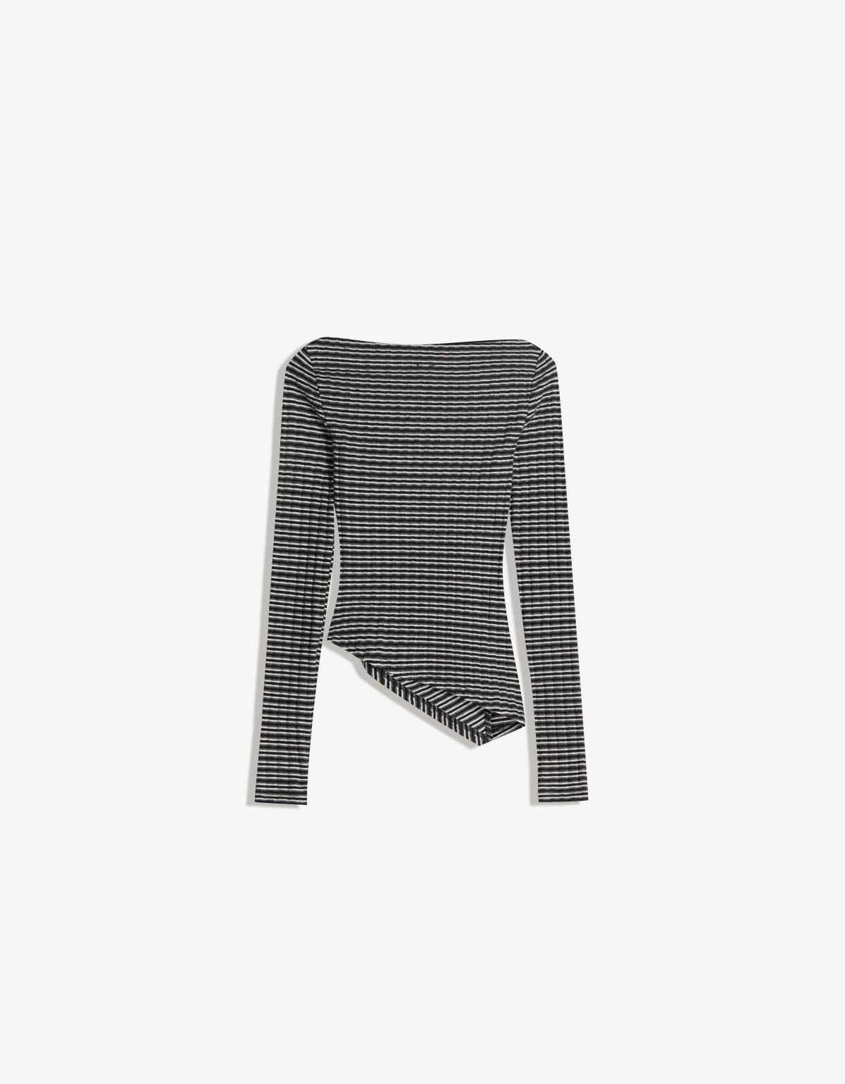 버쉬카 스트라이프 언발란스 테크니컬 긴팔 티셔츠 0973/187 GREY - 상세 이미지 2