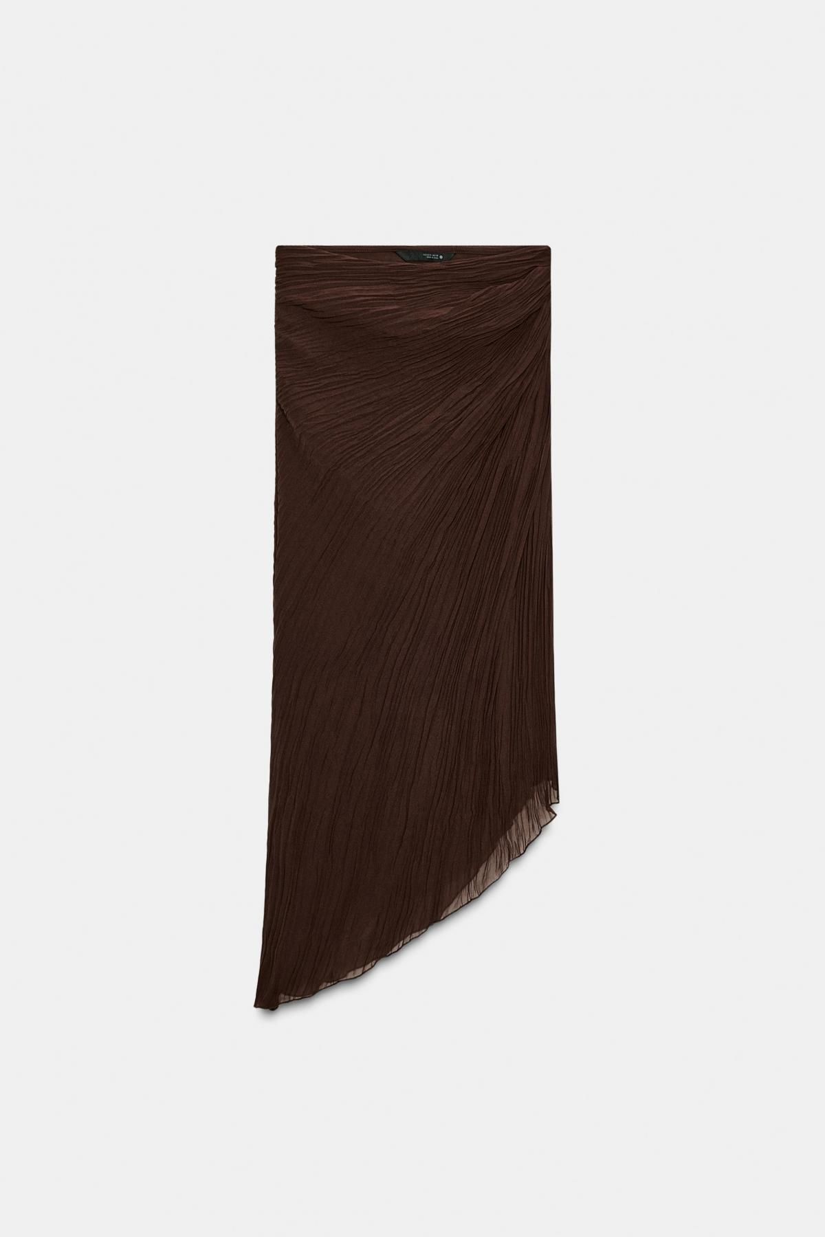 자라 플리츠 테크니컬 언밸런스 미디 스커트 1758/113 BROWN - 메인 이미지