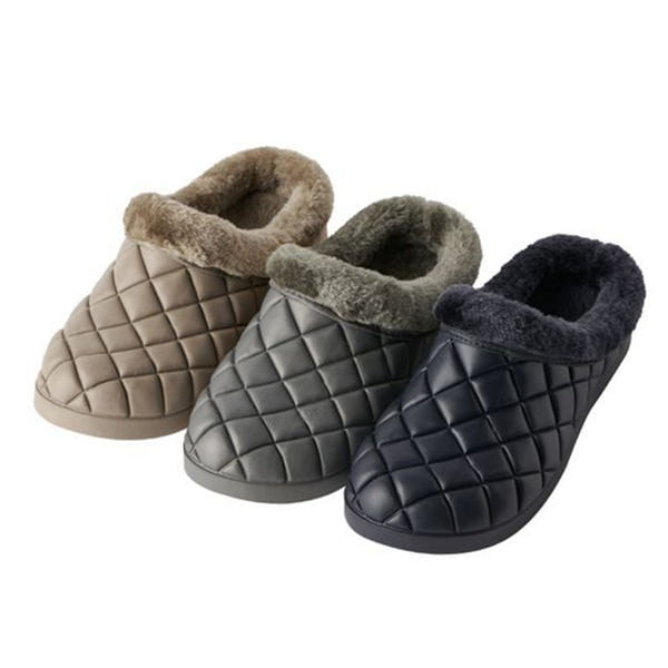 체크 누빔 털 슬리퍼