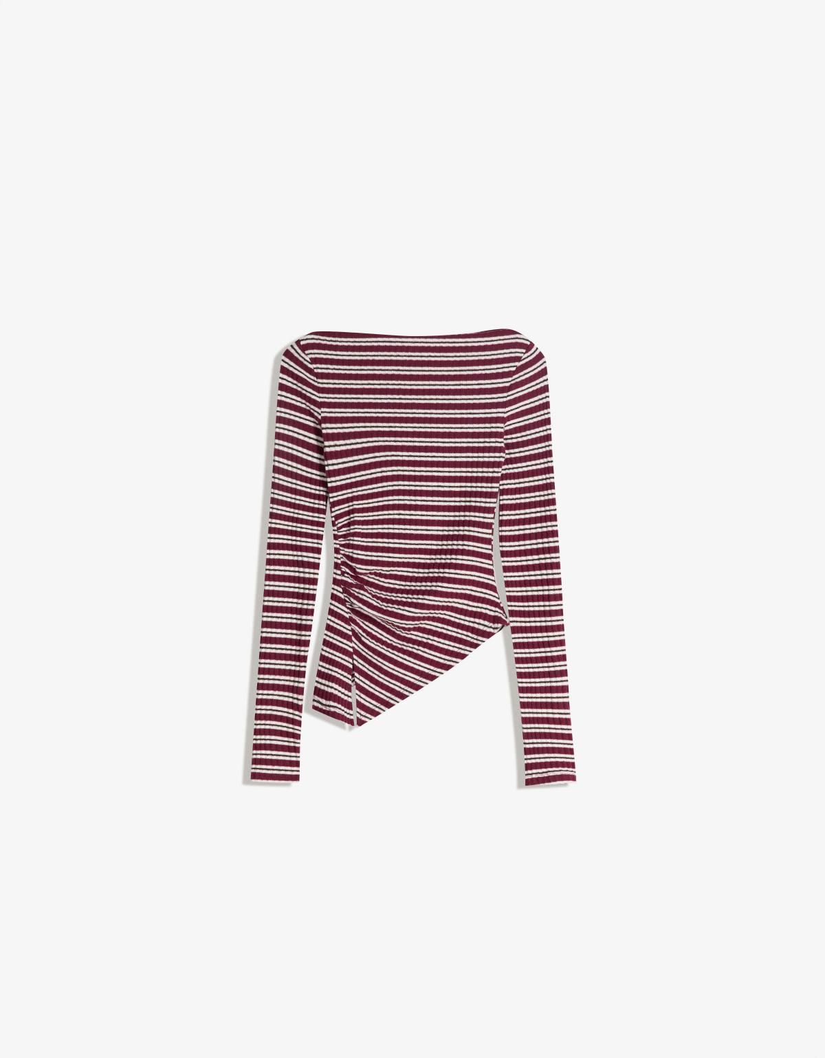 버쉬카 스트라이프 언발란스 긴팔 티셔츠 0973/187 BURGUNDY - 상세 이미지 3