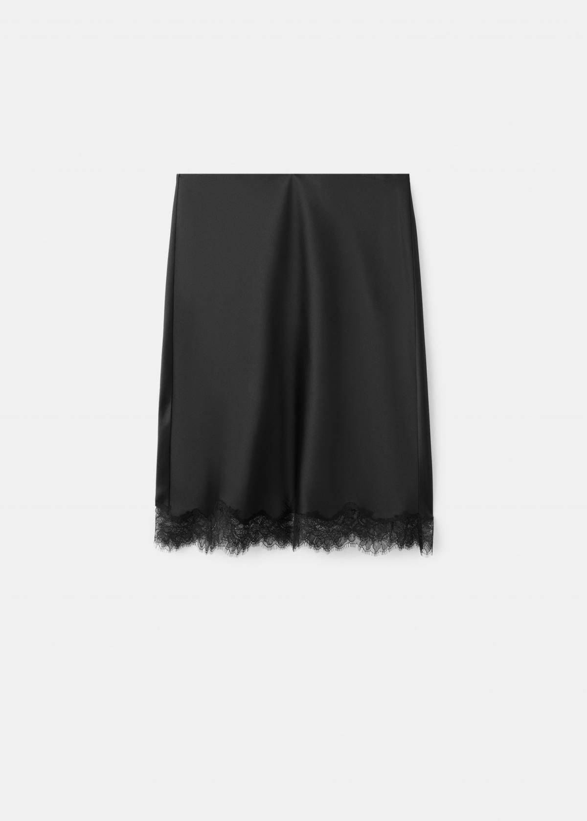 망고 테크니컬 새틴 레이스 미디 스커트 27081334 NEGRO - 메인 이미지