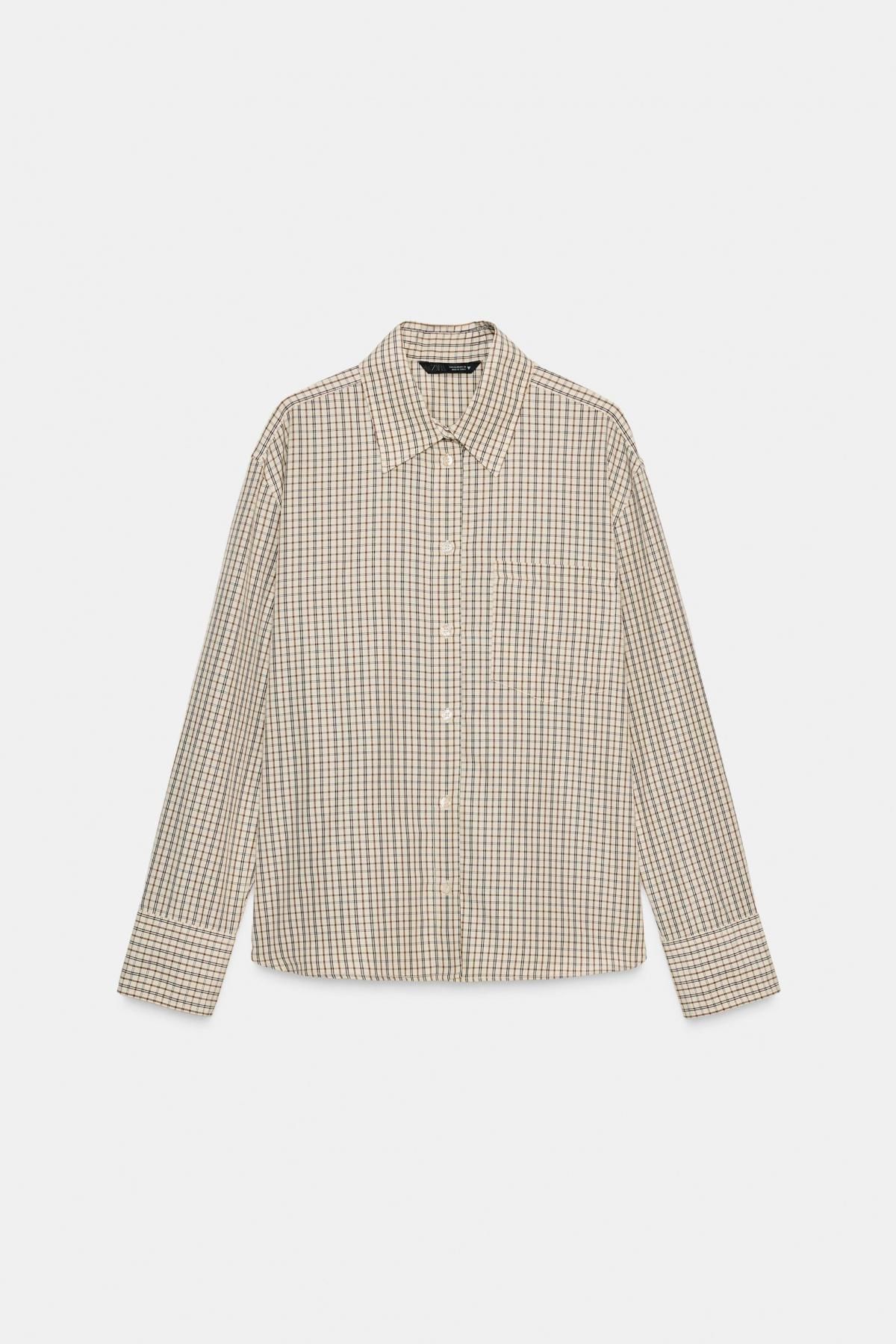 자라 체크패턴 코튼 레귤러핏 테크니컬 긴팔 셔츠 0975/103 ECRU / BROWN - 메인 이미지