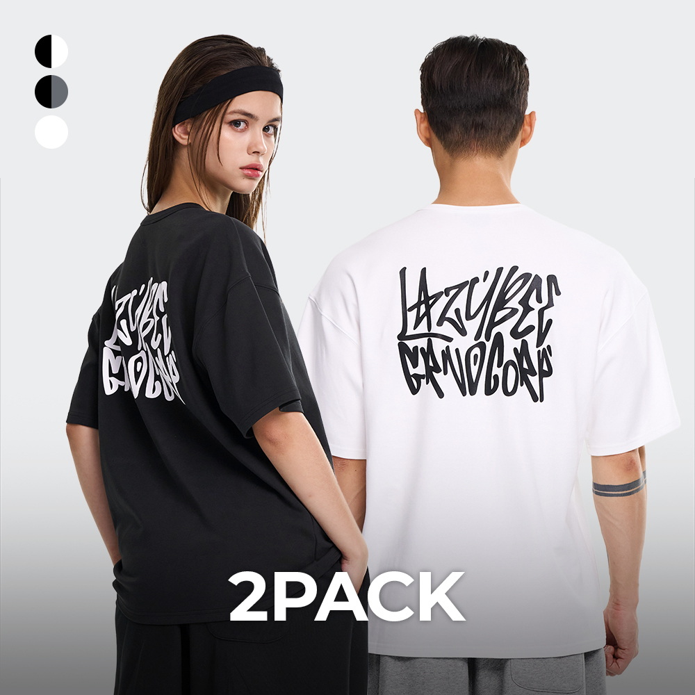 [2PACK] 여성 남자 그래피티 오버핏 반팔 기능성 짐웨어 헬스 러닝 운동 반팔 - 상품 이미지