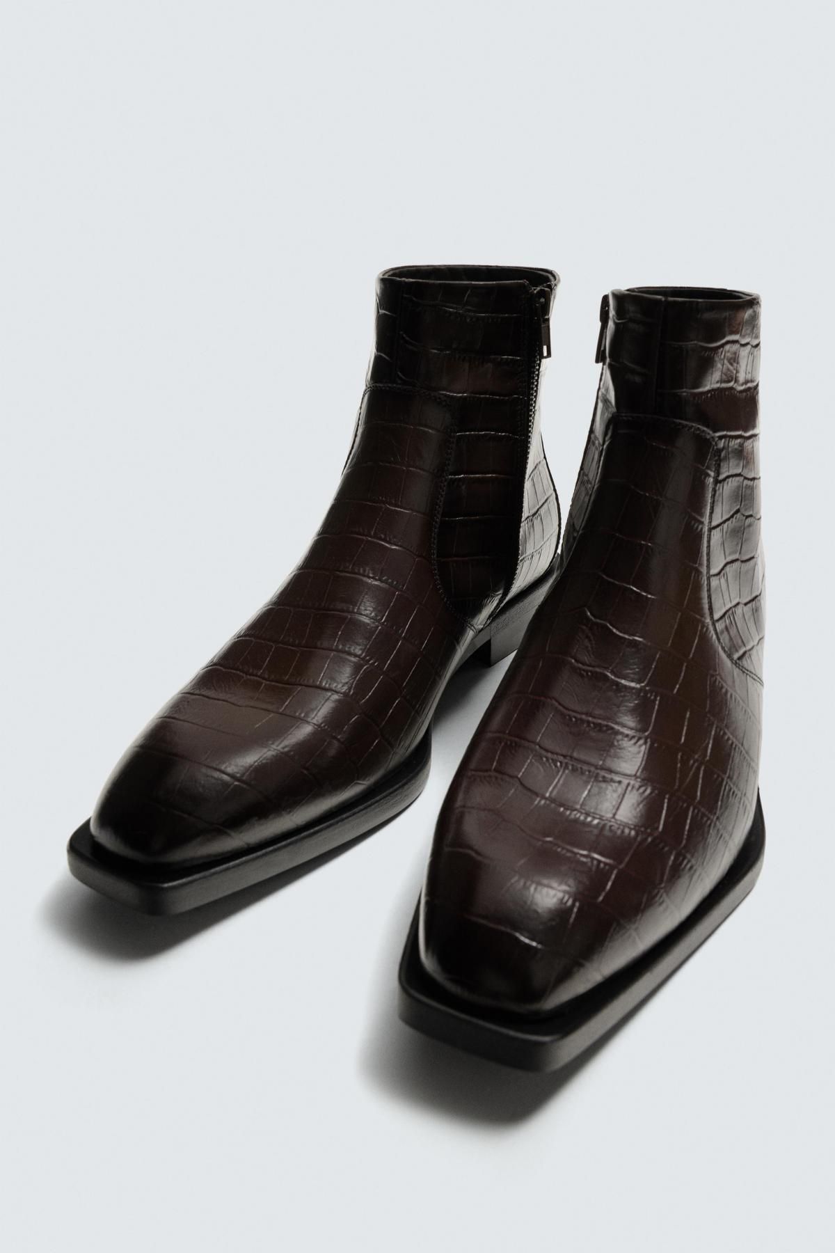 자라 크로커다일 엠보 레더 앵클부츠 2009/720 BURGUNDY RED - 상세 이미지 5