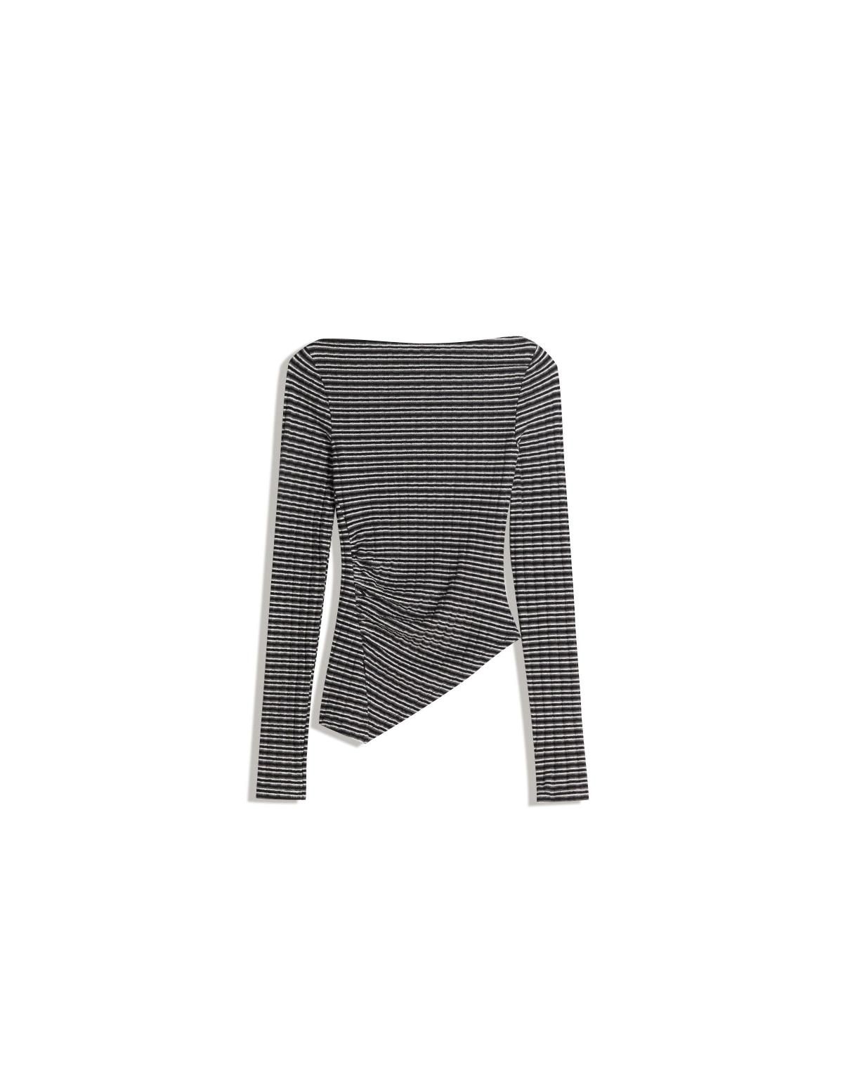 버쉬카 스트라이프 언발란스 테크니컬 긴팔 티셔츠 0973/187 GREY - 상품 이미지