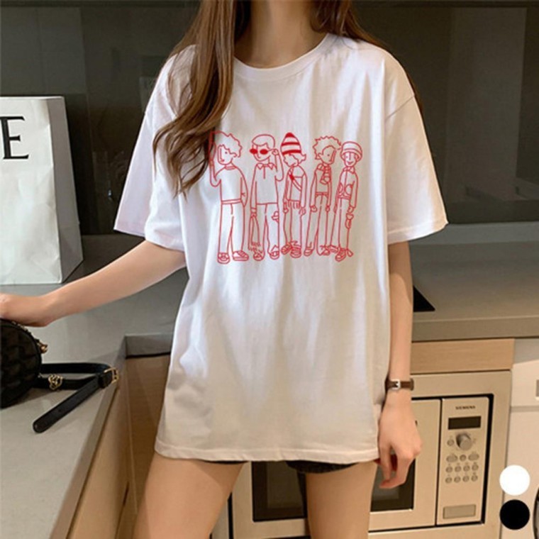 40성 20대 여자친구 데일리 루즈핏 신축성 긴팔티 - 상품 이미지