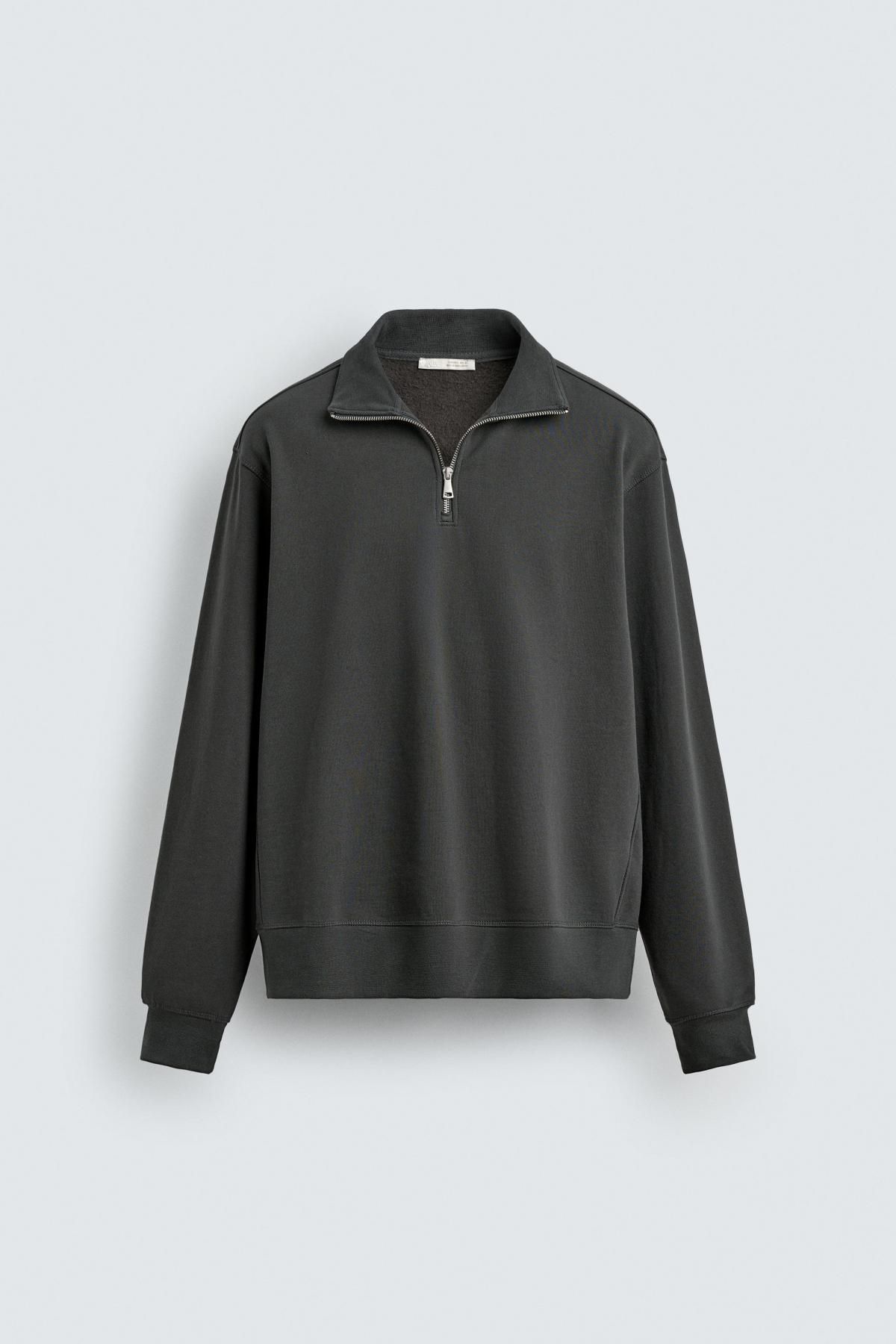 자라 베이직 테크니컬 쿼터집업 맨투맨 0761/311 ANTHRACITE GREY - 상품 이미지
