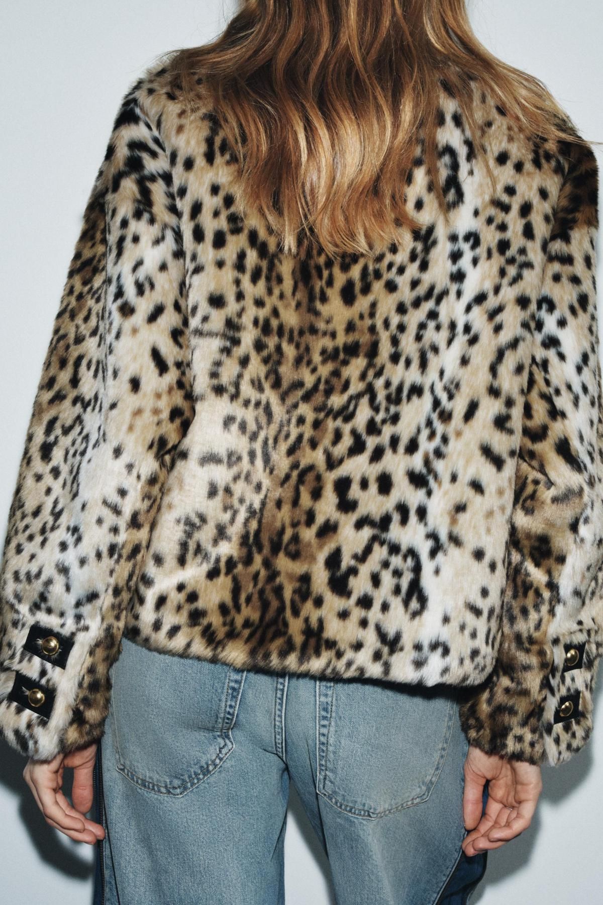 자라 애니멀 프린트 페이크퍼 라운드넥 자켓 8490/241 LEOPARD - 상세 이미지 4