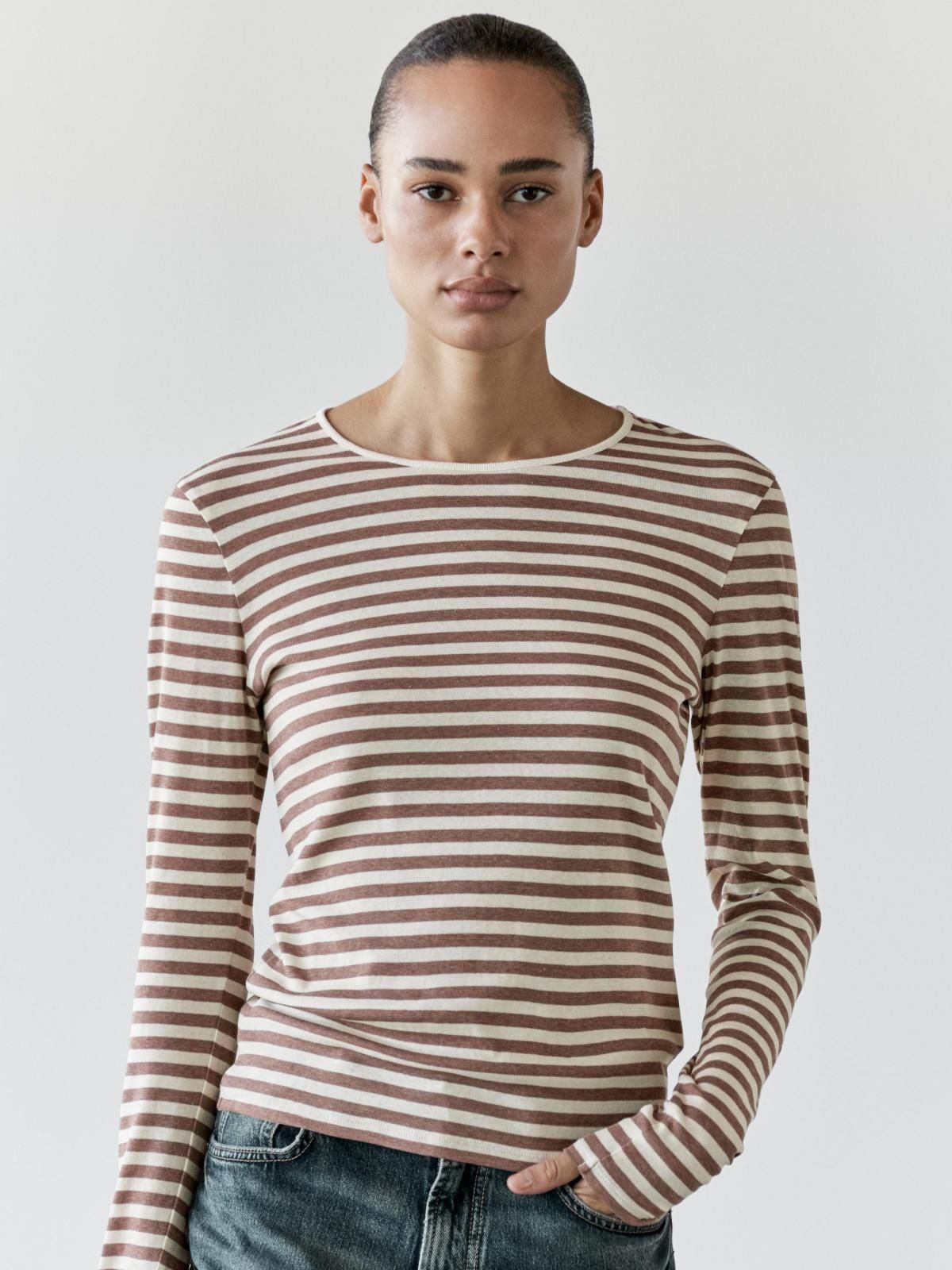 마시모두띠 스트라이프 코튼 긴팔 티셔츠 6845/120 BEIGE MARL - 상세 이미지 4
