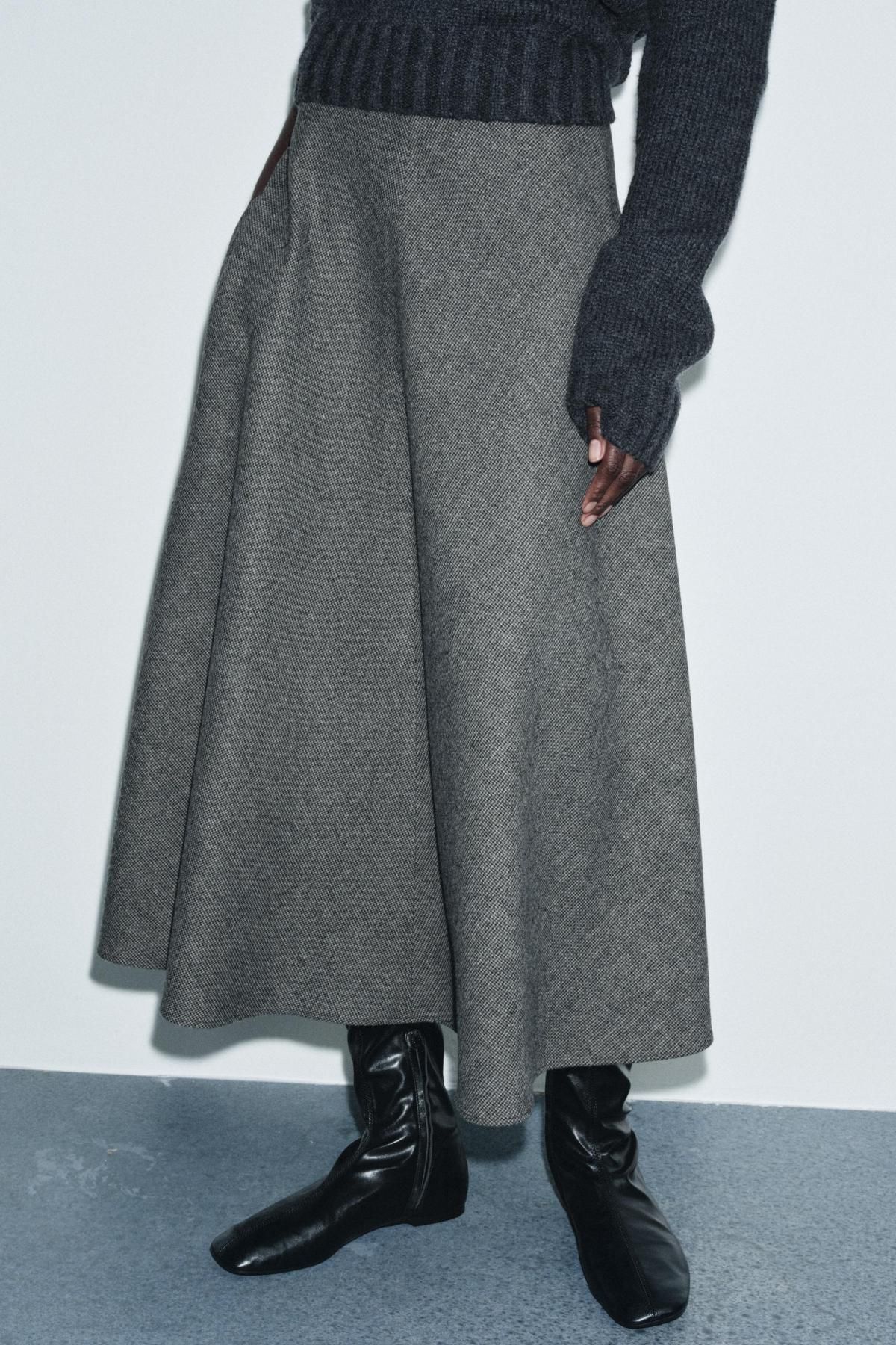 자라 울 체크 레이어드 미디 스커트 8787/929 GREY / BEIGE - 상세 이미지 4
