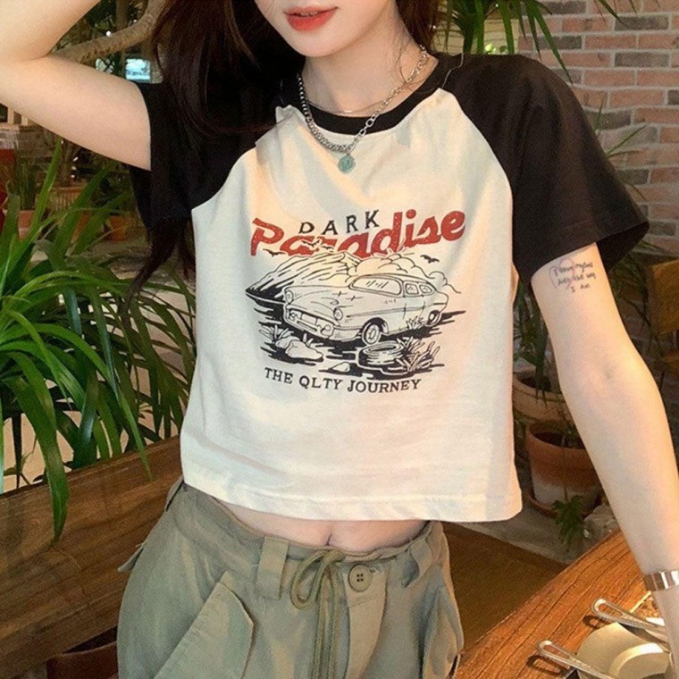 반팔티셔츠 크롭 프린팅 나그랑 -0443 -0443 - 상품 이미지