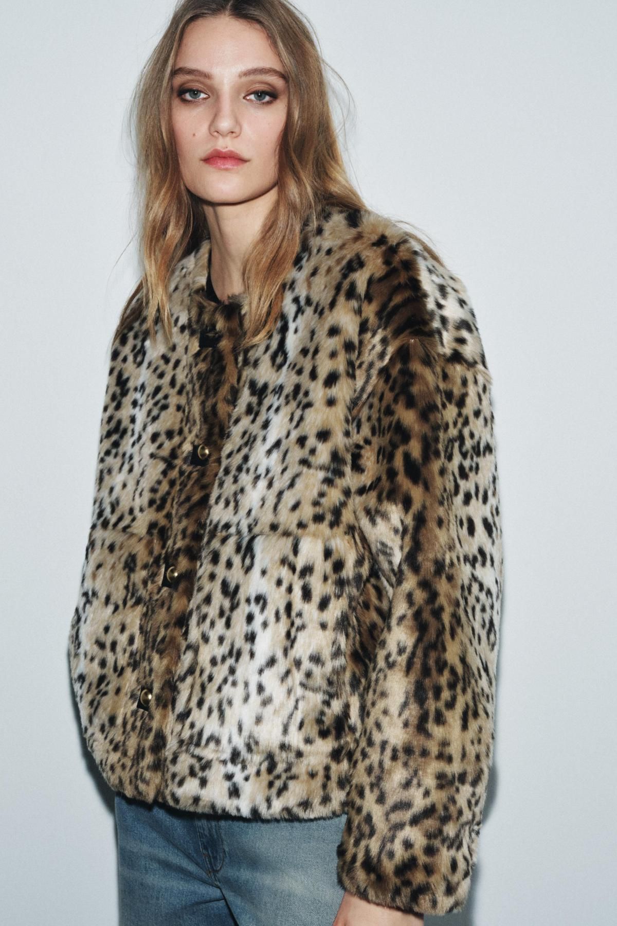 자라 애니멀 프린트 페이크퍼 라운드넥 자켓 8490/241 LEOPARD - 상세 이미지 5