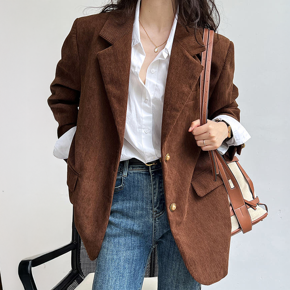 골덴 오버핏 코듀로이 카라 자켓 여성 테일러드 봄 가을 간절기 블레이저 룩킵 - 상품 이미지