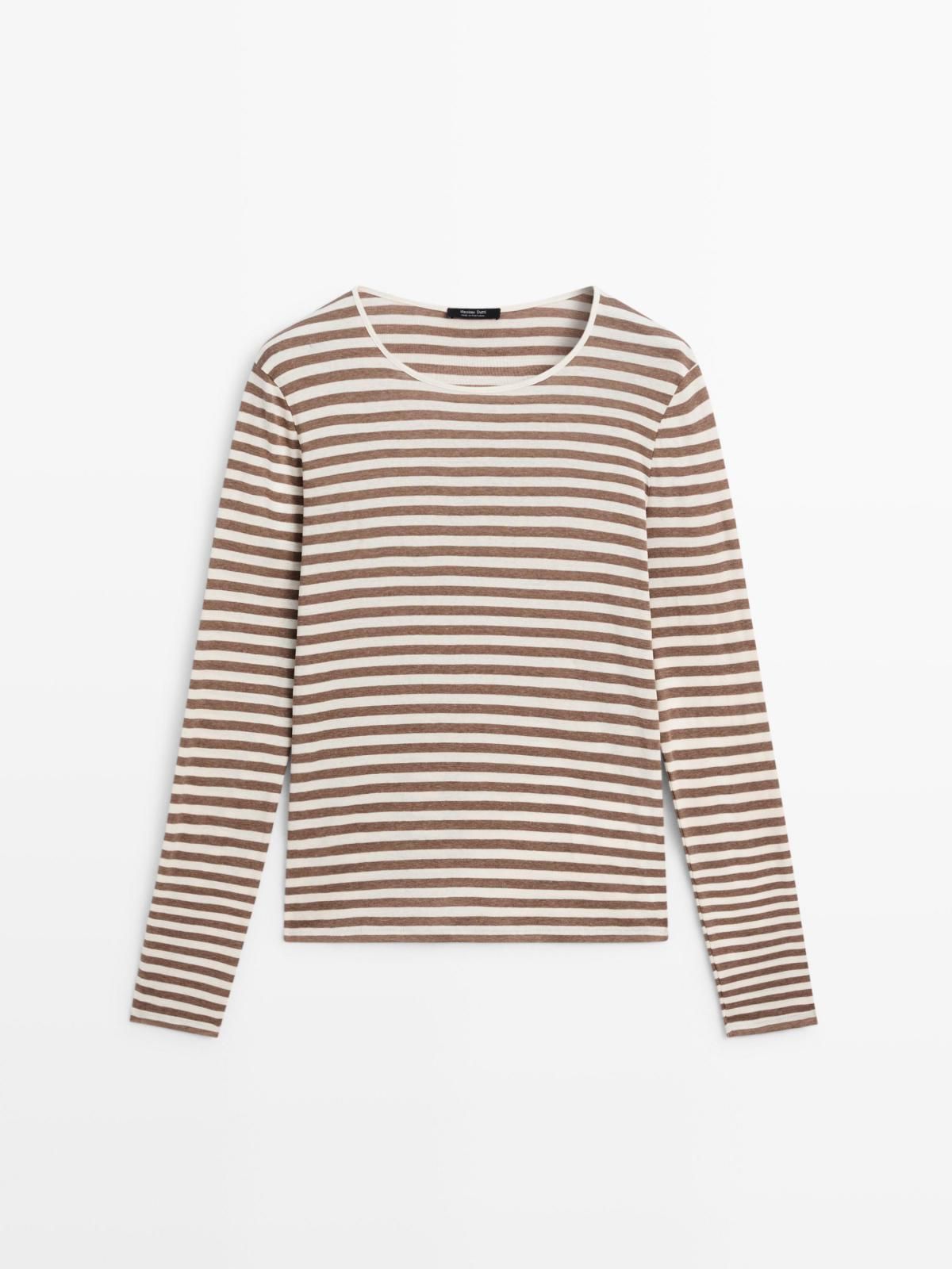 마시모두띠 스트라이프 코튼 긴팔 티셔츠 6845/120 BEIGE MARL - 상품 이미지