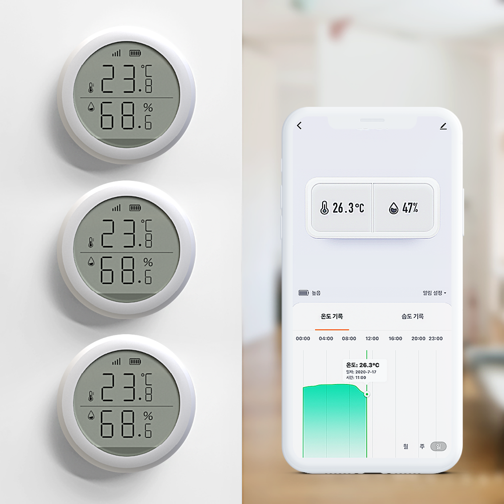헤이홈 스마트 온습도계 IoT 온습도 센서 원격 와이파이 온도계 온도센서, 3개 - 상품 이미지
