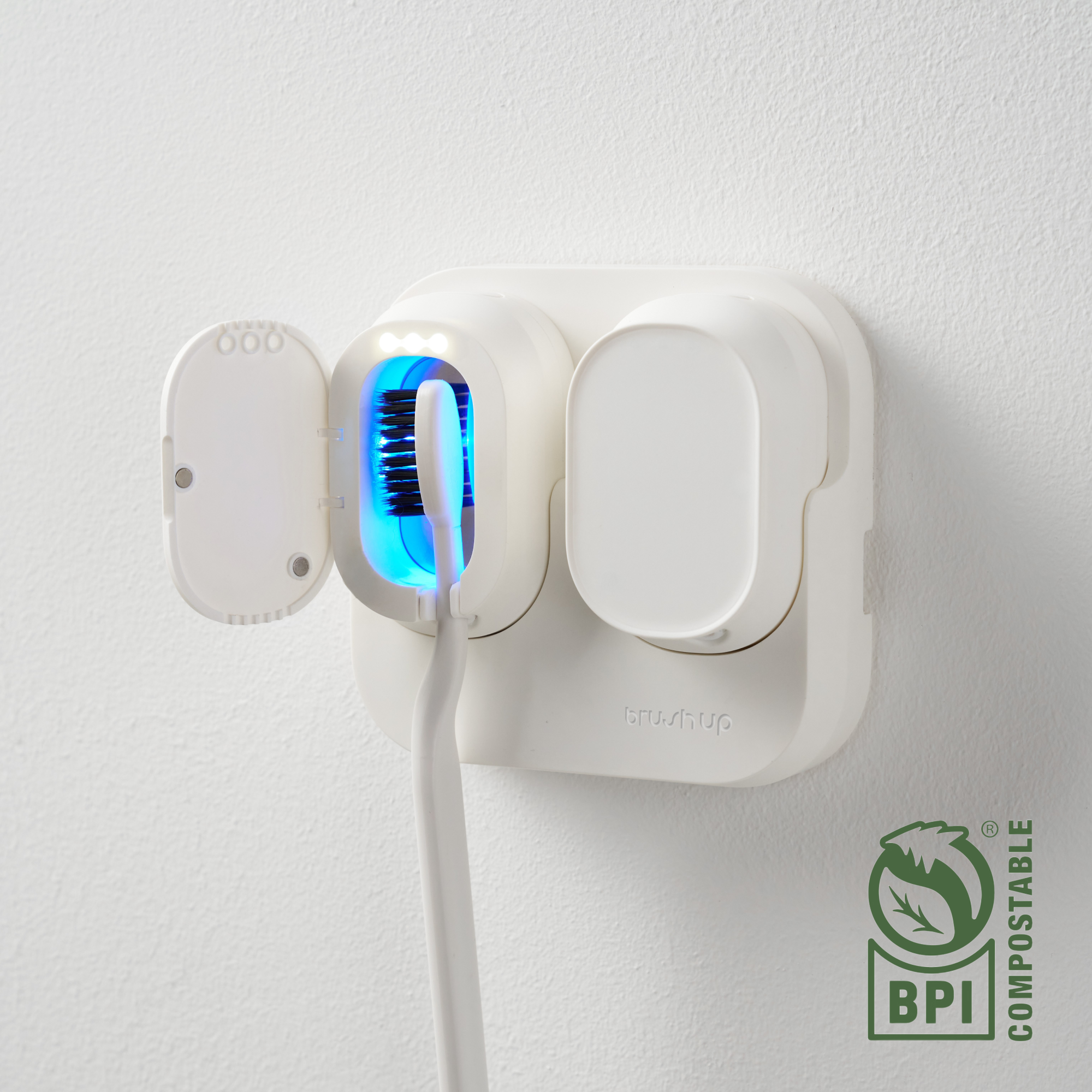 브러쉬업 칫솔살균기 헤드형 충전식 UV-C 자외선 광파 건조기 소독기 퓨어 화이트 제품 이미지
