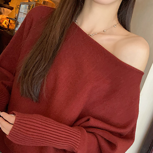 (YY) 여성스러운 크롭 니트탑 멋스러운 가오리핏 보트넥 티셔츠 원오프숄더 러블리 캐주얼 데일리룩 - 상세 이미지 4