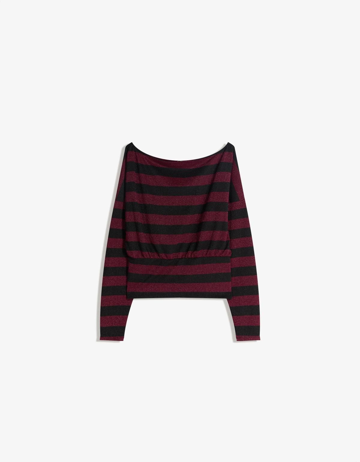 버쉬카 글리터 스트라이프 비대칭 긴팔 티셔츠 0879/218 BURGUNDY - 상세 이미지 3